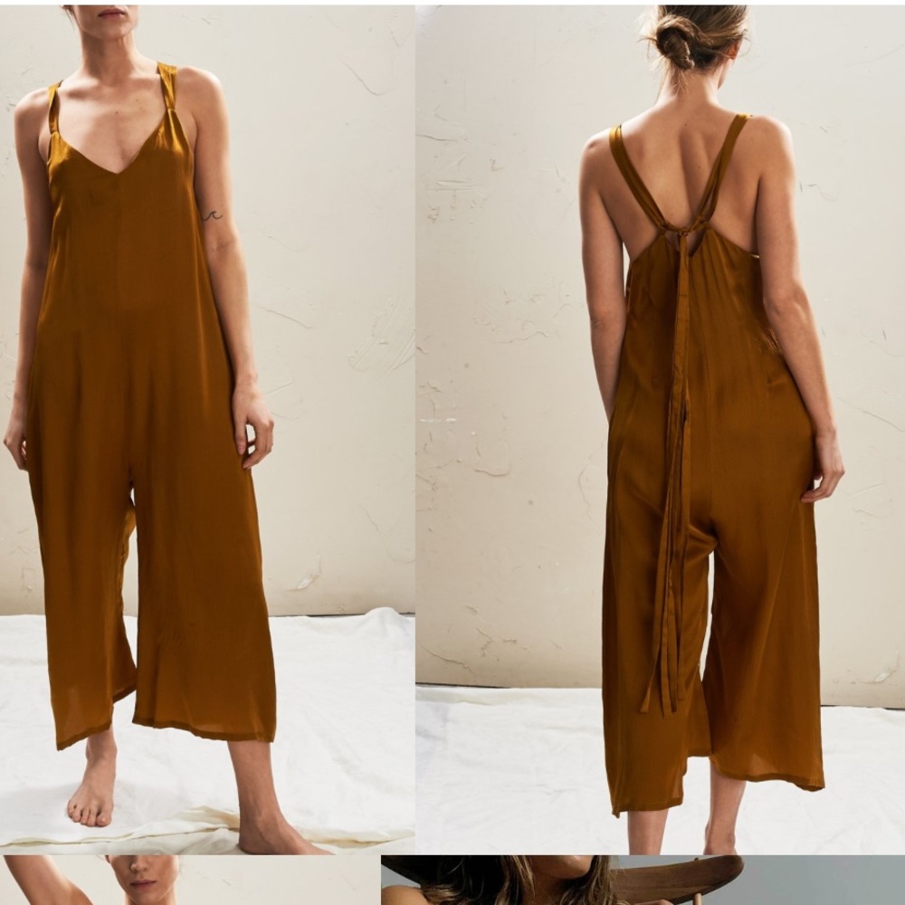 Silky Bronze Open-Back Jumpsuit